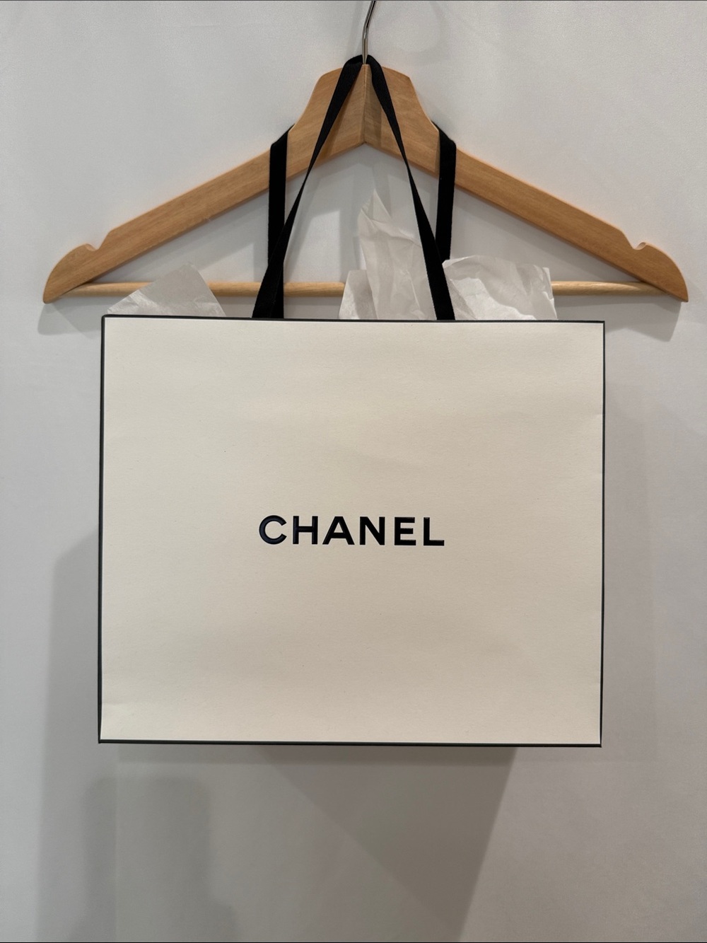 CHANEL White and Black Logo Gift Bag